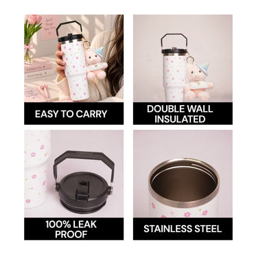 Floral Print Tumble Handle, Lid & Straw