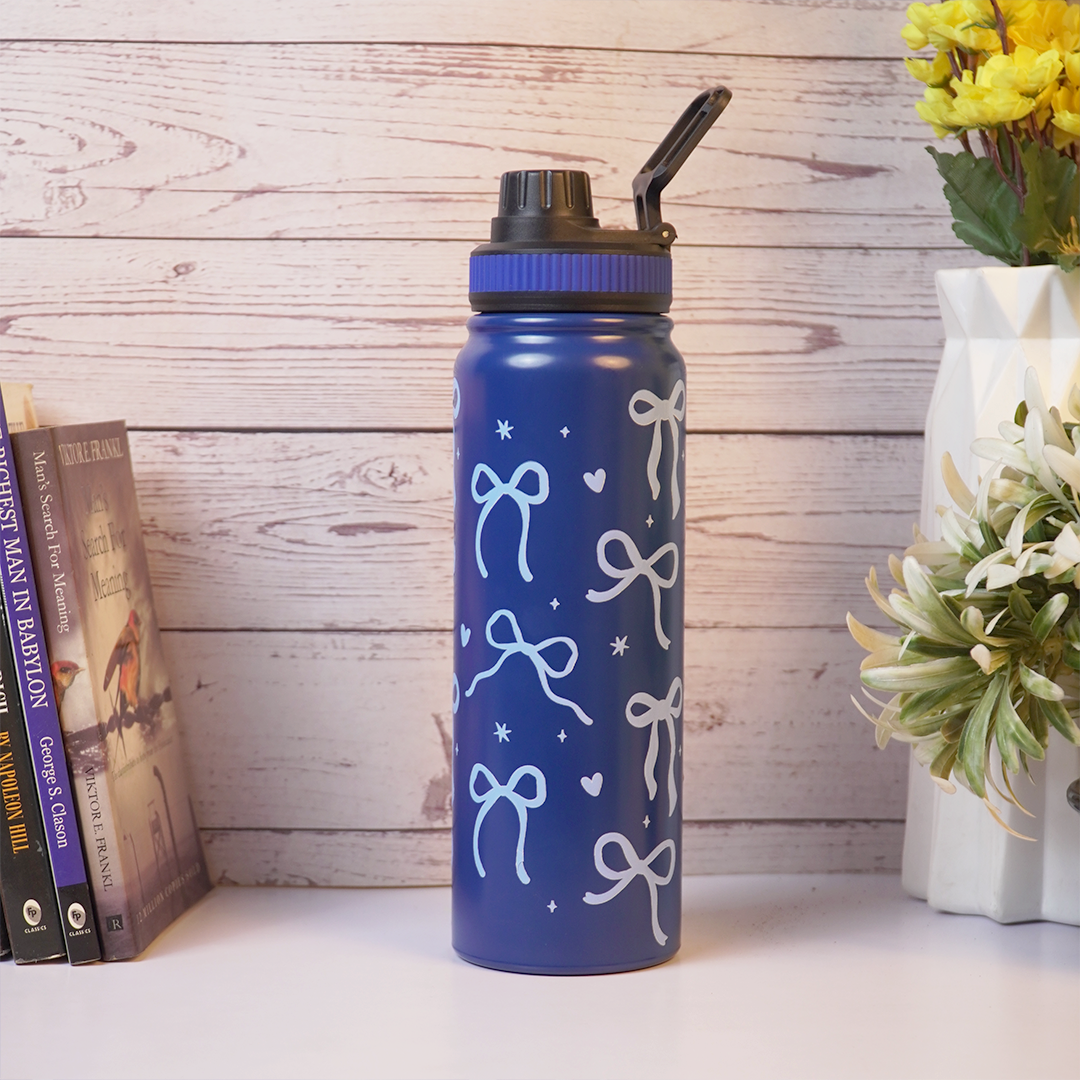 Bow Bliss Stainless Steel Water Bottle – Cute Aesthetic Design - 800 ML