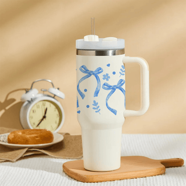 Cute Cottagecore Bow Tumbler - Memories InsiteBLUE BOW TUMBLER- ( WHITE )