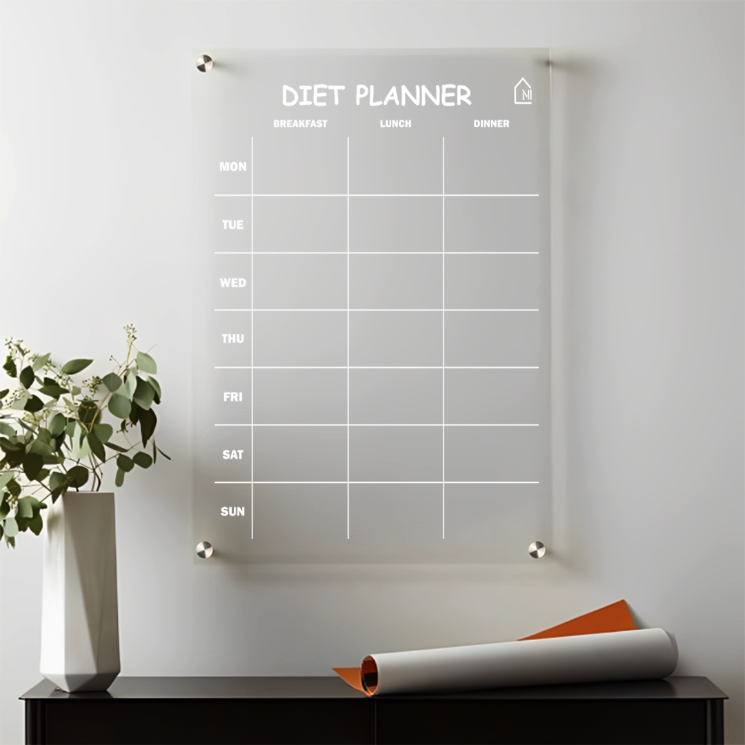 Weekly Acrylic Diet Planner Board – Reusable Meal Organizer for Healthy Living
