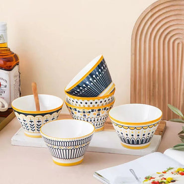 Golden Rim Harmony Bowls – Set of 6 | Elegant Ceramic Serving Bowls - Memories InsiteGOLDEN RIM HARMONY BOWLS– Set of 6