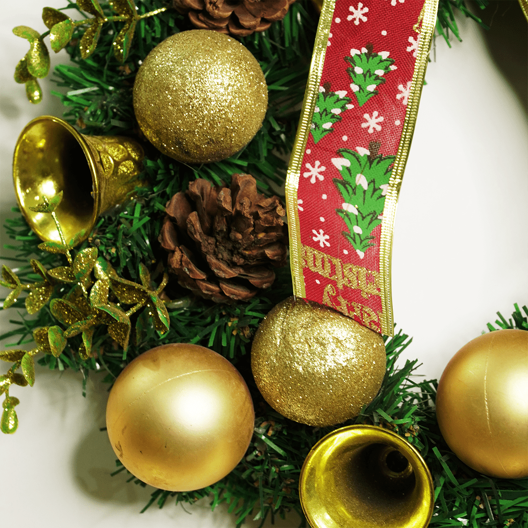 Elegant Golden Bell & Pinecone Christmas Wreath - Memories Insite