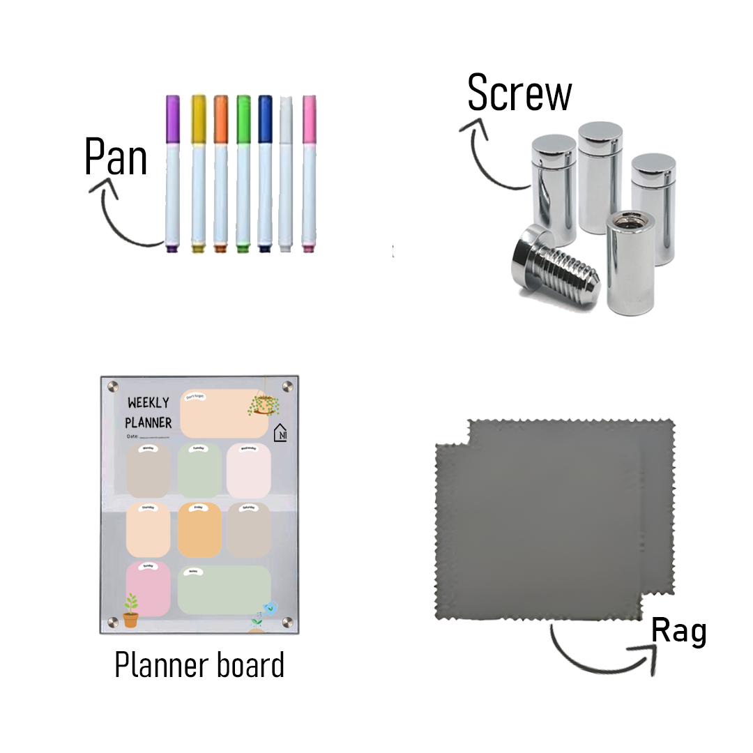 Acrylic Milky Weekly Planner Board – Pastel Design with Notes & Reminder Section