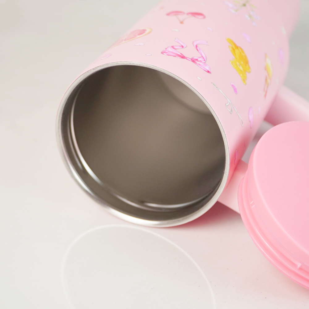 Blush Pop Aesthetic Tumbler with Handle, Straw & Spill-Proof Lid
