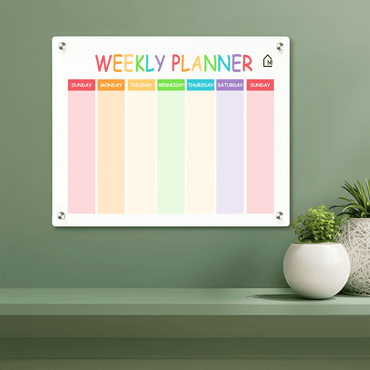 White Acrylic Weekly Wall Planner – Reusable Dry Erase Rainbow Schedule Board | Sunday Start | Color-Coded Weekly Organizer for Home, Office & Study - Memories InsiteRAINBOW MILKY WEEKLY PLANNER II