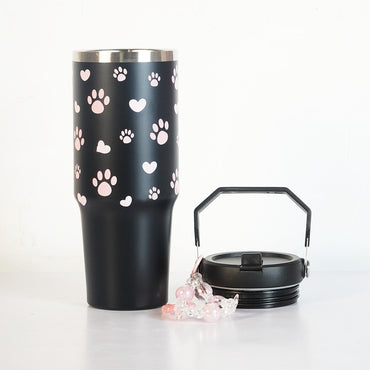 Cute Paw Print Stainless Steel Tumbler with Charm