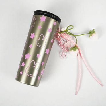 Bunny & Star Print Sipper Bottle with Charm | Reusable Travel Water Bottle | Cute Everyday Drinkware
