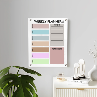 Minimal Pastel Milky Weekly Planner on Acrylic – Functional Wall Organizer with To-Do Section