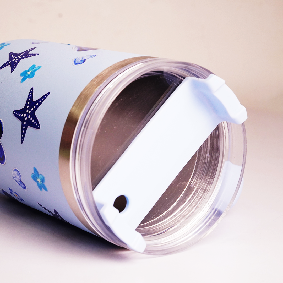 Starfish Print Tumbler with Handle & Straw | Reusable Travel Water Cup | Stylish Drinkware