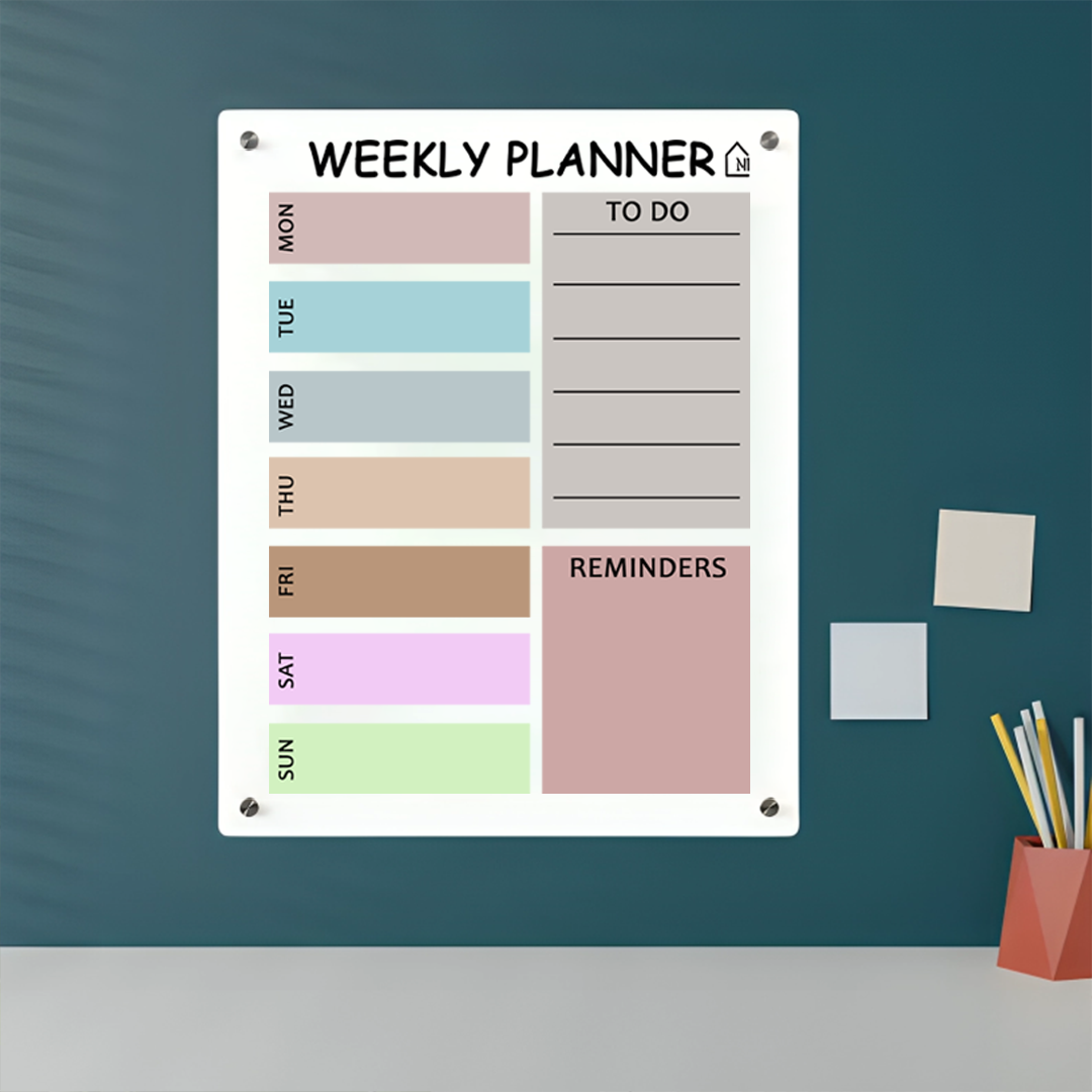 Minimal Pastel Milky Weekly Planner on Acrylic – Functional Wall Organizer with To-Do Section
