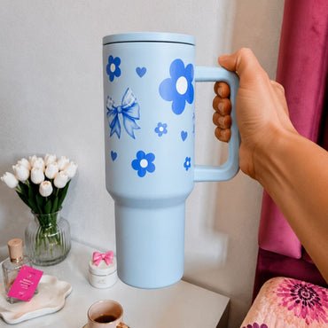 Bow with Flower 40oz Insulated Tumbler – Sky Blue