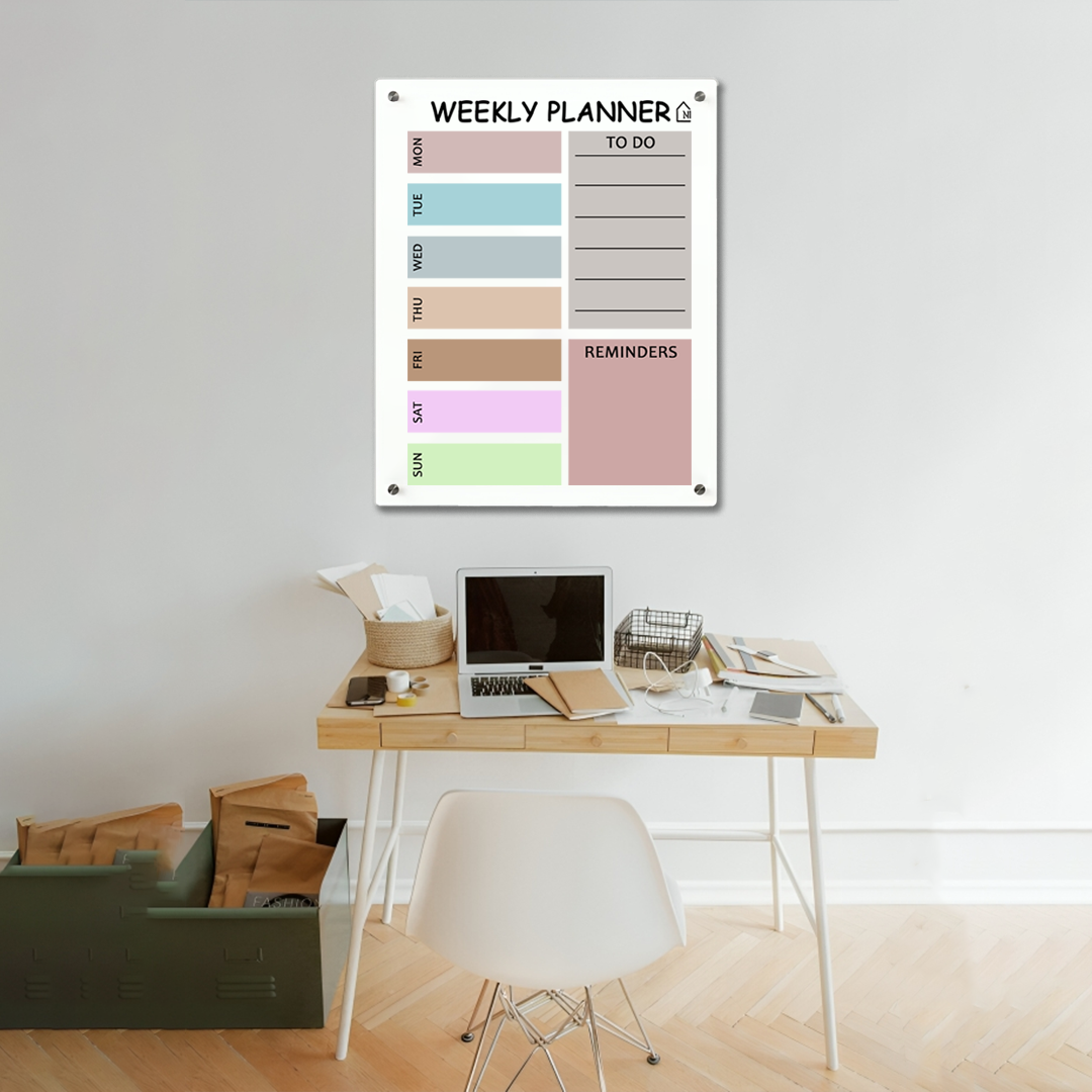 Minimal Pastel Milky Weekly Planner on Acrylic – Functional Wall Organizer with To-Do Section