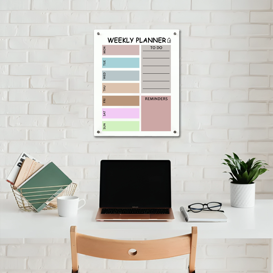 Minimal Pastel Milky Weekly Planner on Acrylic – Functional Wall Organizer with To-Do Section