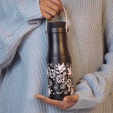 Floral Printed Stainless Steel Water Bottle- 500 ML - Memories Insite500ML FLORAL PRINTED STAINLESS black milk BOTTLE