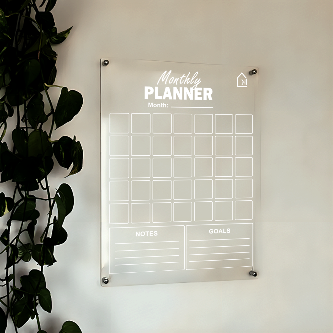 Premium Acrylic Monthly Planner Board with Notes & Goals Section – Reusable Wall Calendar