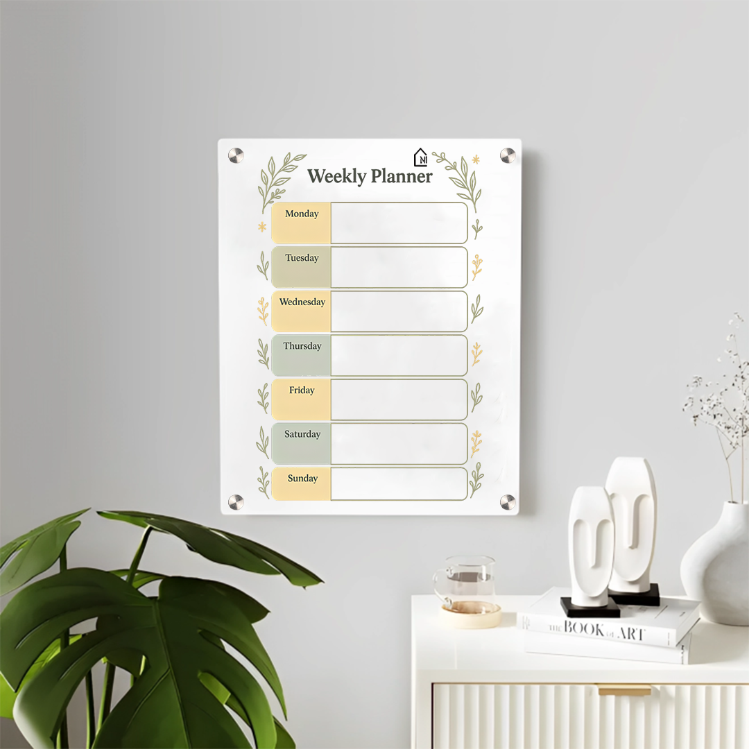 Minimal Botanical Milky Weekly Acrylic Wall Planner – Elegant & Functional Organizer