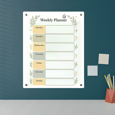 Minimal Botanical Milky Weekly Acrylic Wall Planner – Elegant & Functional Organizer - Memories InsiteBOTENICAL MILKY WEEKLY PLANNER II