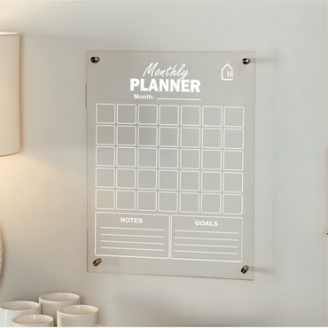 Premium Acrylic Monthly Planner Board with Notes & Goals Section – Reusable Wall Calendar