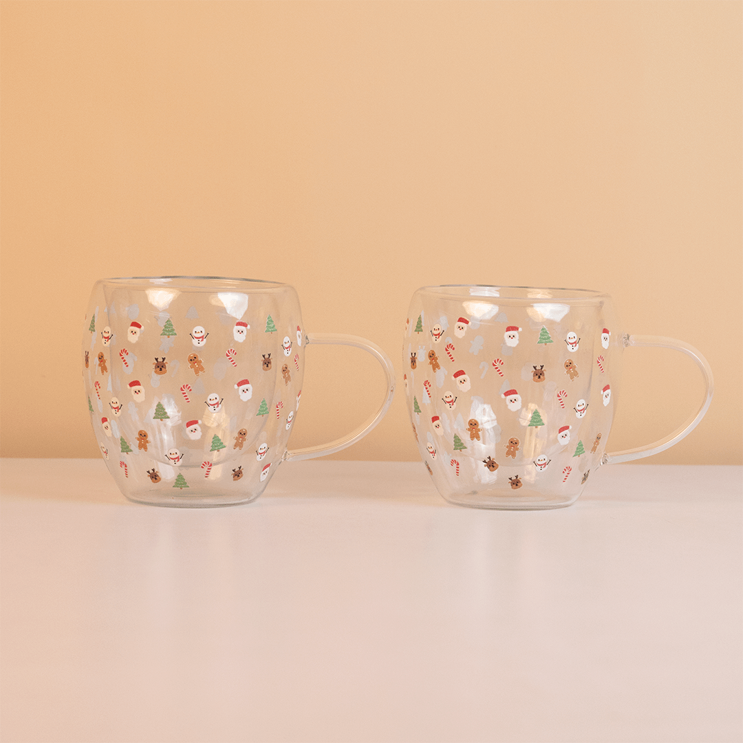 Set-2 Santa with Minis -Double Wall Glass Mug - Memories Insite