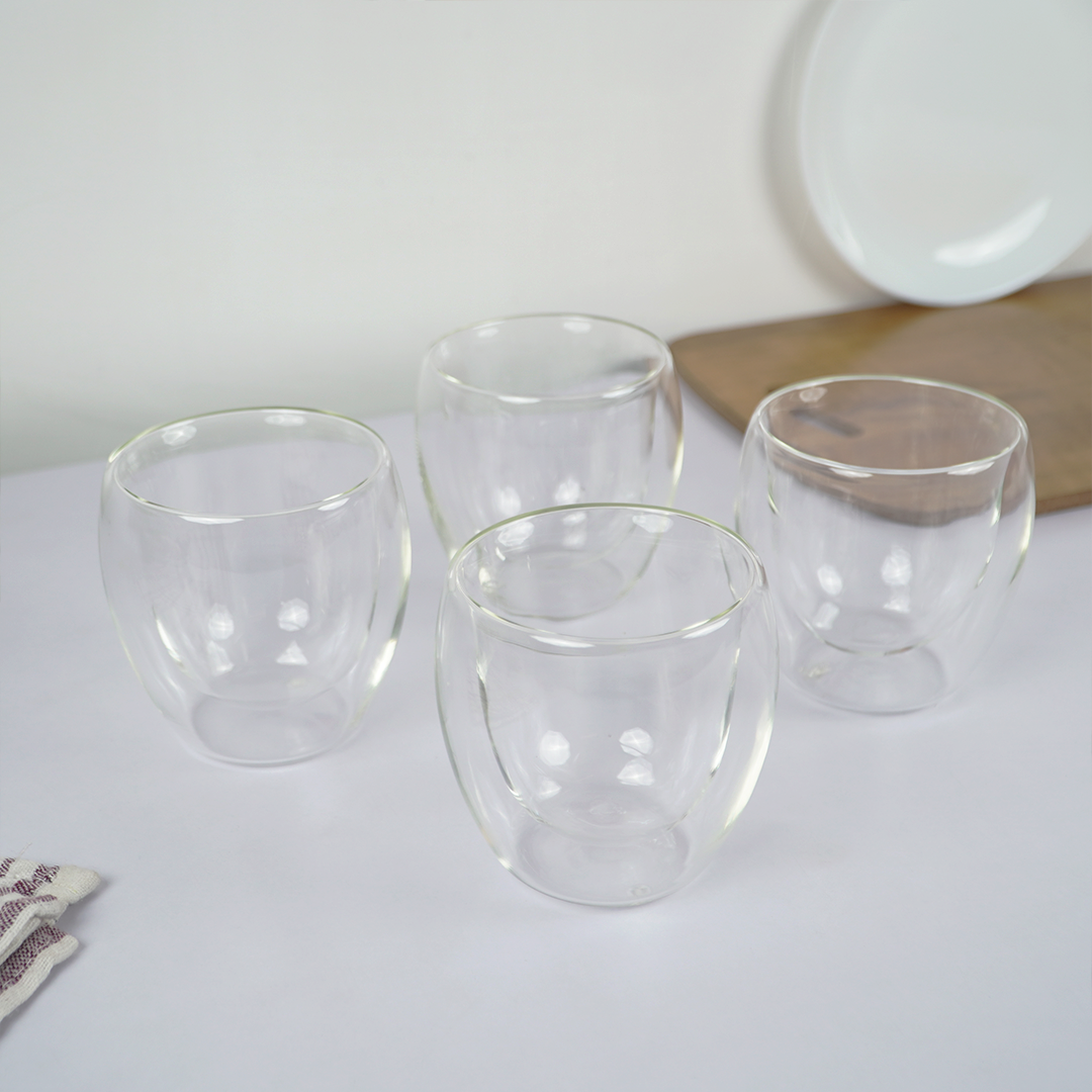 Double Wall Glass Cups | Heat Resistant Clear Glass for Coffee, Tea & Drinks