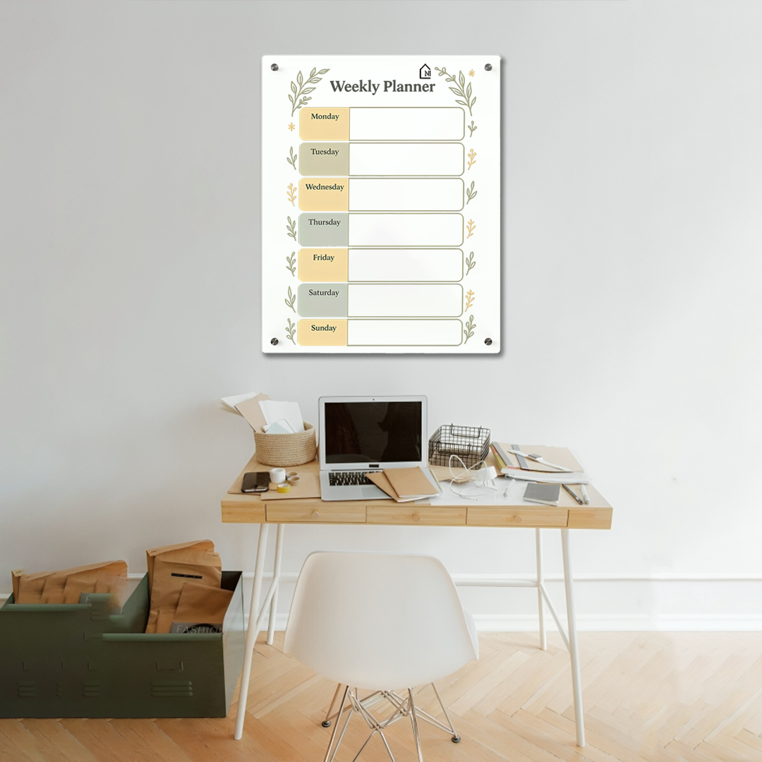 Minimal Botanical Milky Weekly Acrylic Wall Planner – Elegant & Functional Organizer