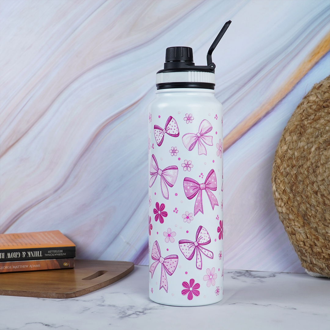 Bow Print Stainless Steel Water Bottle