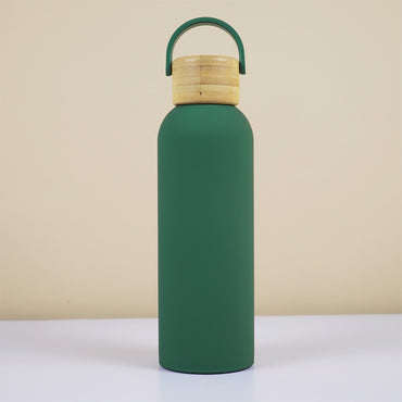 Midnight Black Stainless Steel Water Bottle with Bamboo Lid – 550 ml