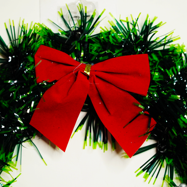 Christmas Green Wreath with Red Bow & Poinsettia