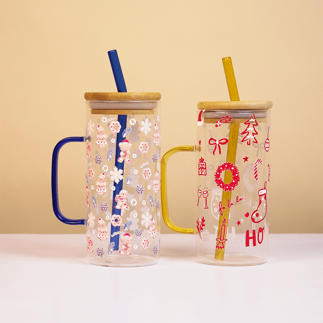 Set of 2 Bloom & Cheer Glass Tumblers – Where Everyday Elegance Meets Festive Joy - Memories InsiteBLOOM & CHEER GLASS JAR TUMBLER SET OF 2
