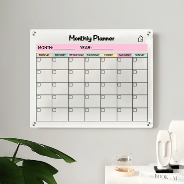 White Acrylic Monthly Wall Planner – Reusable Calendar Board with Dry Erase Surface | Home, Office & Study Organizer - Memories InsiteWHITE MONTHLY COLORED PLANNER II