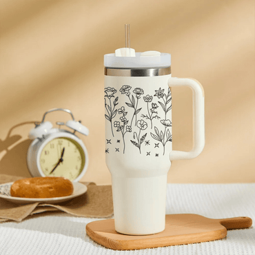 Minimal Floral Line Art Tumbler - Memories InsiteFLOWER ART TUMBLER-(WHITE)