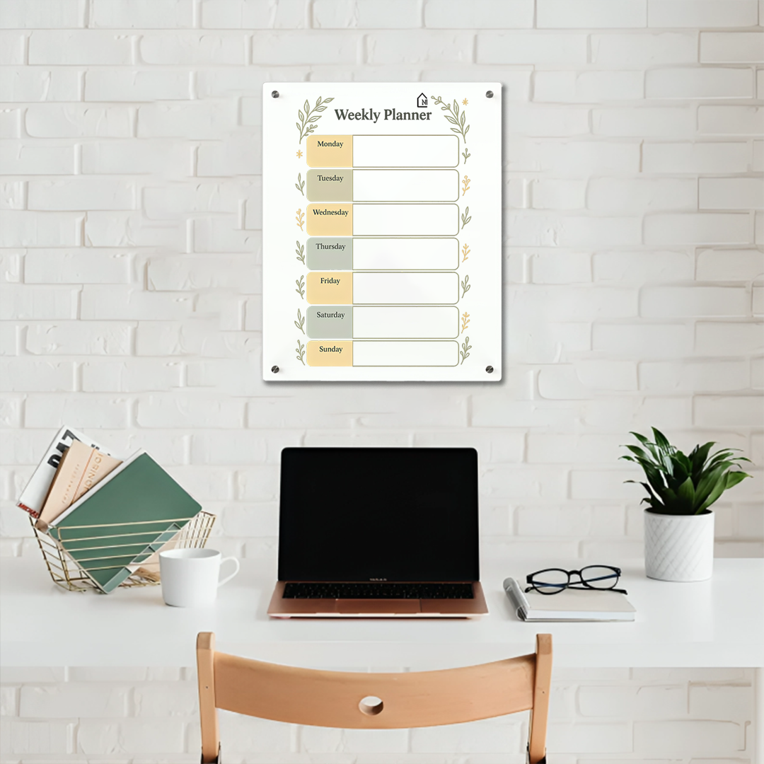 Minimal Botanical Milky Weekly Acrylic Wall Planner – Elegant & Functional Organizer