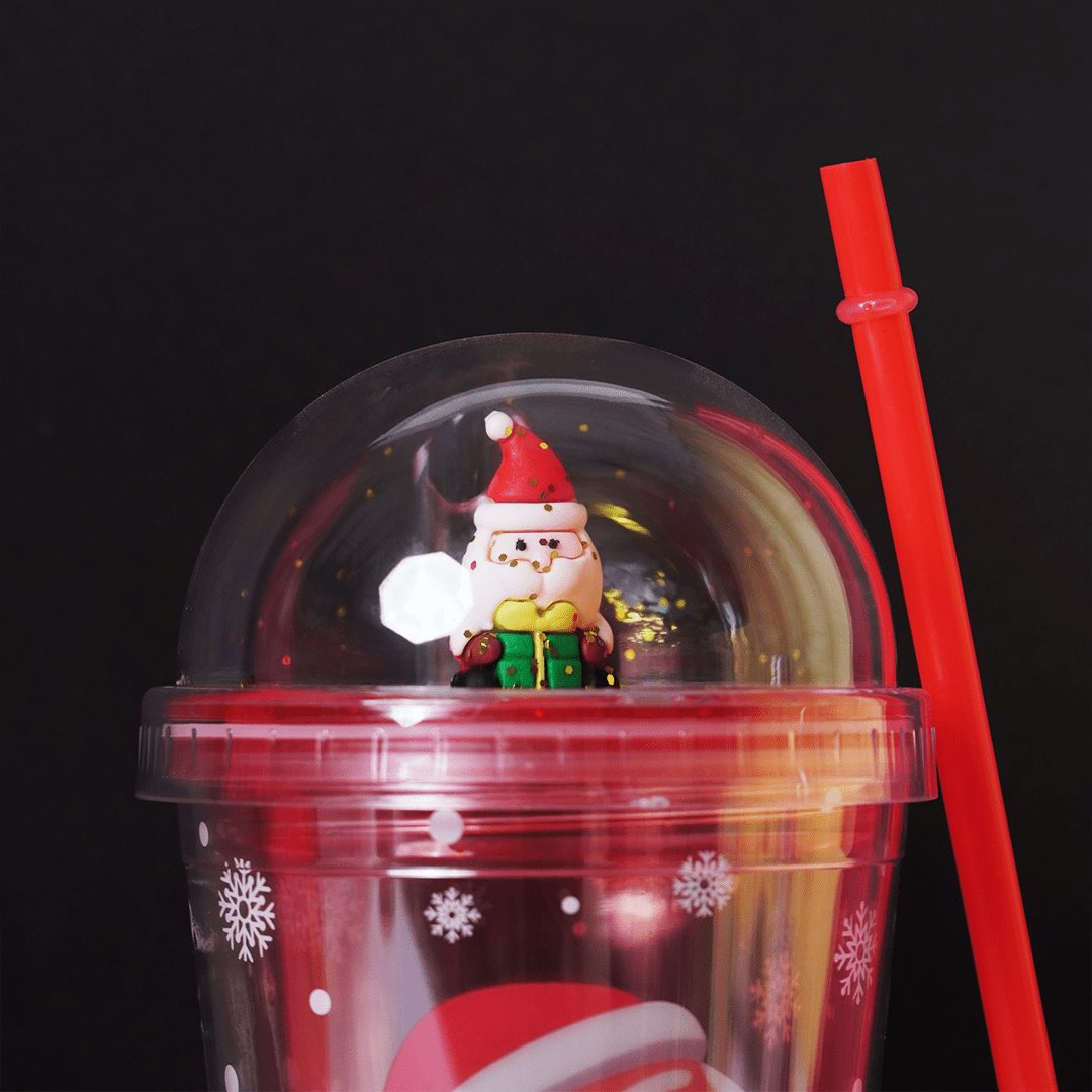 Merry Christmas Transparent Sipper with Dome Lid & Straw (Random Design Only Pack of 1) - Memories Insite