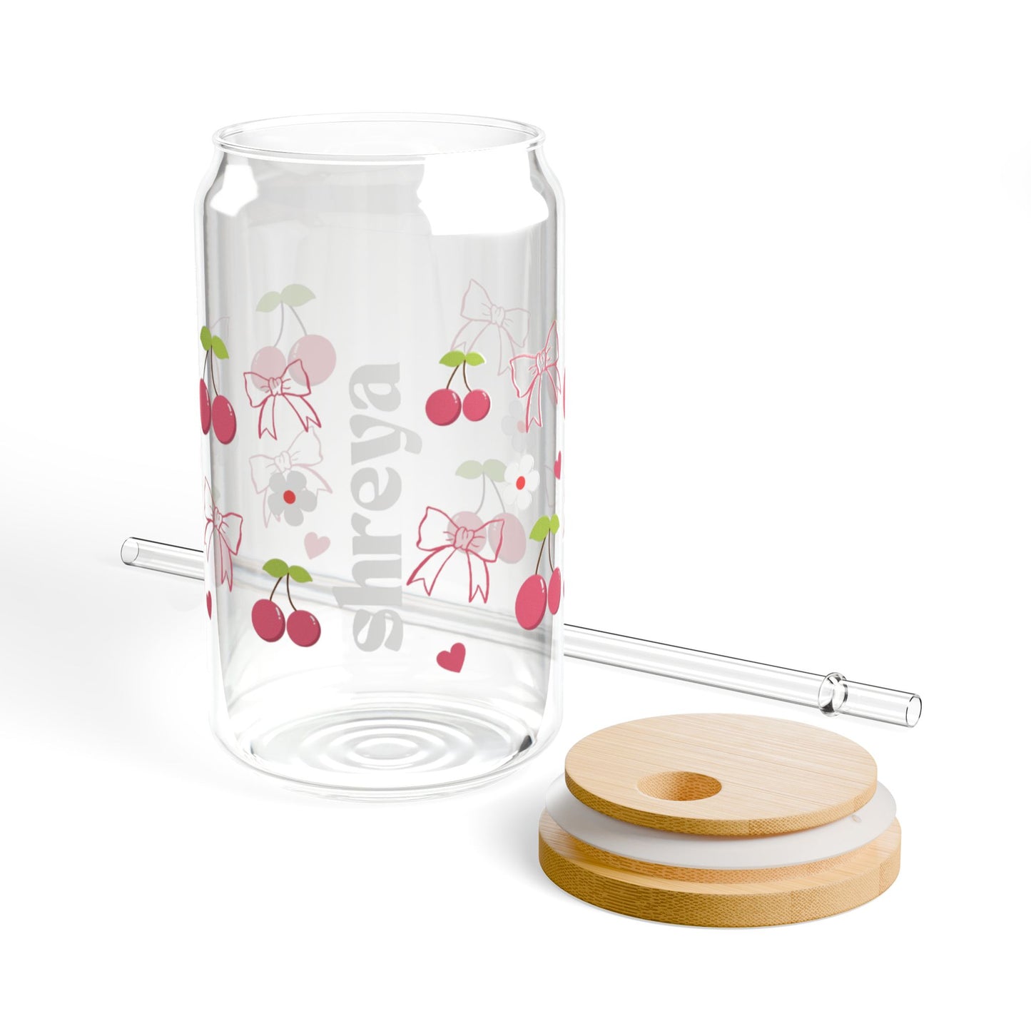 Personalized Cherry Glass Jar Tumbler