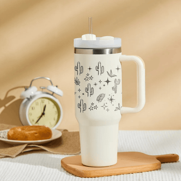 Minimal Boho Line Art Tumbler - Memories InsiteCACTUS ART TUMBLER-(WHITE)