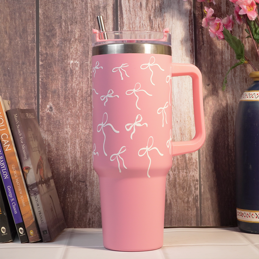 Pink Insulated Tumbler with Handle & Straw