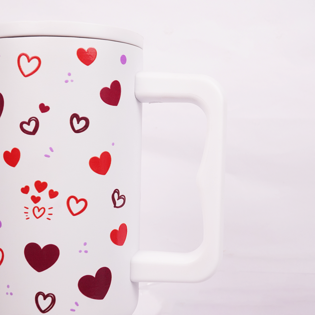 Red & Maroon Scattered Hearts Print TUMBLER