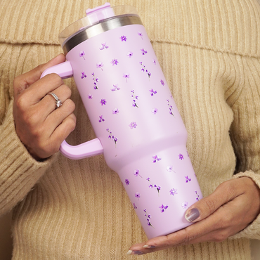 Floral Insulated Tumbler with Handle & Straw