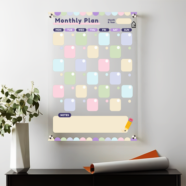 Colorful Acrylic Monthly Planner Board with Notes Section – Reusable Wall Calendar for Home & Office