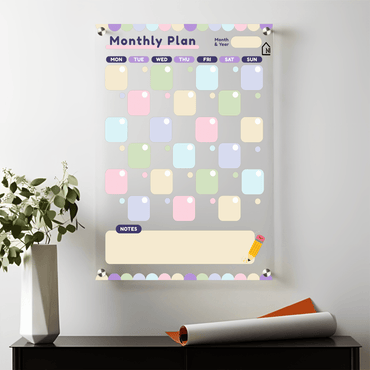 Colorful Acrylic Monthly Planner Board with Notes Section – Reusable Wall Calendar for Home & Office - Memories InsiteMONTHLY COLORFULL PLANNER II