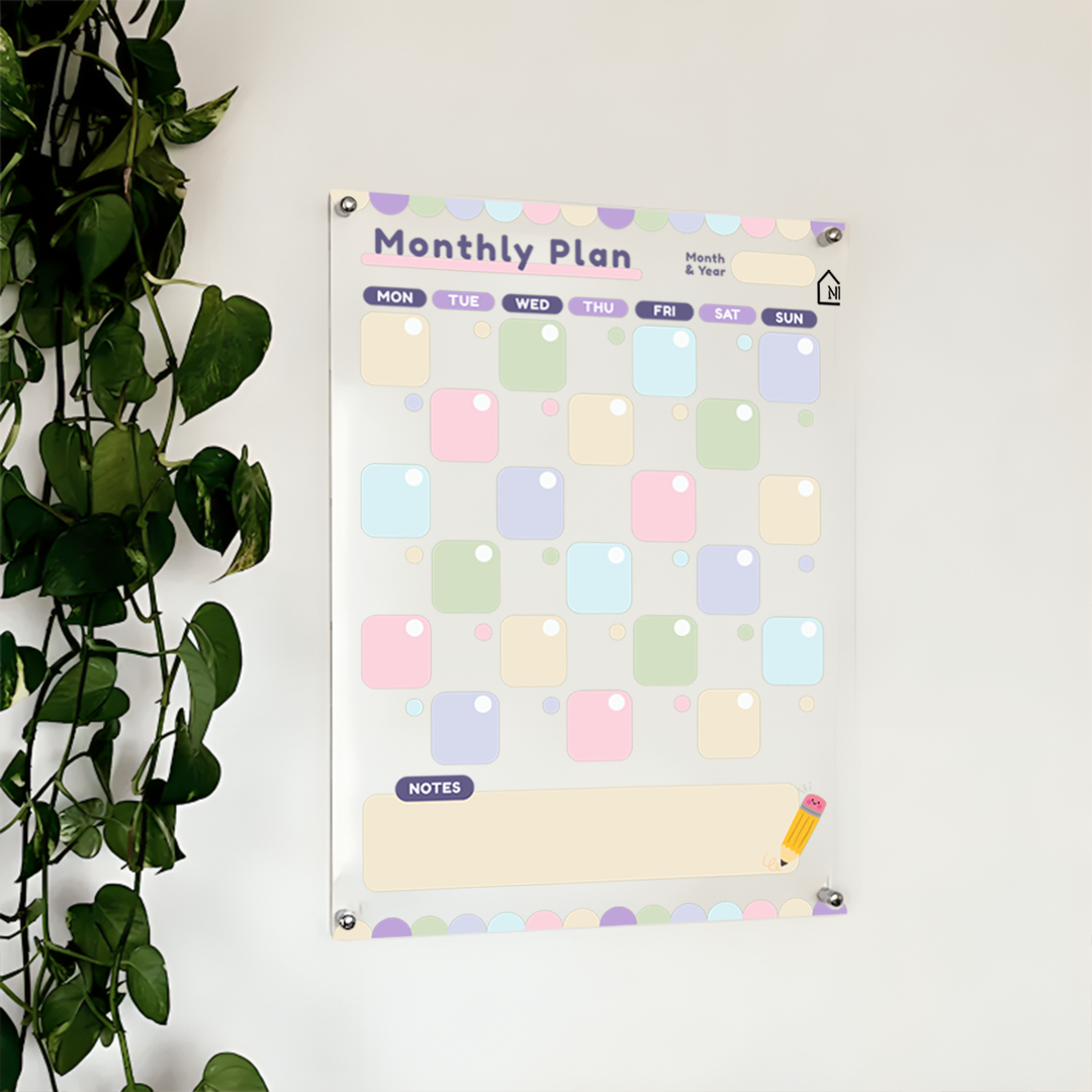 Colorful Acrylic Monthly Planner Board with Notes Section – Reusable Wall Calendar for Home & Office