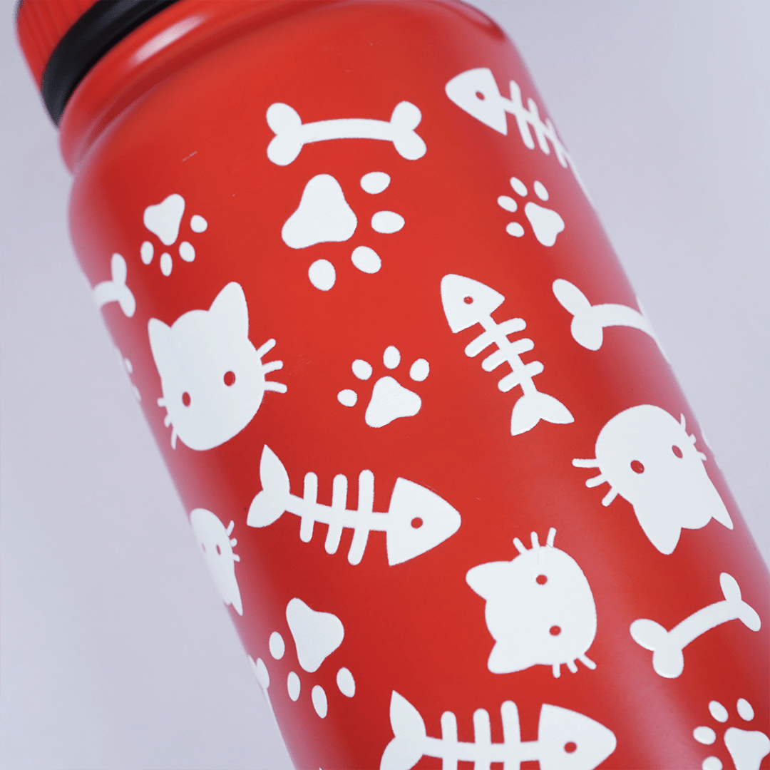 Cute Cat Print Stainless Steel Water Bottle - Memories InsiteCUTE CAT PRINT WATER BOTTLE RED 800 ML