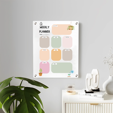 Acrylic Milky Weekly Planner Board – Pastel Design with Notes & Reminder Section