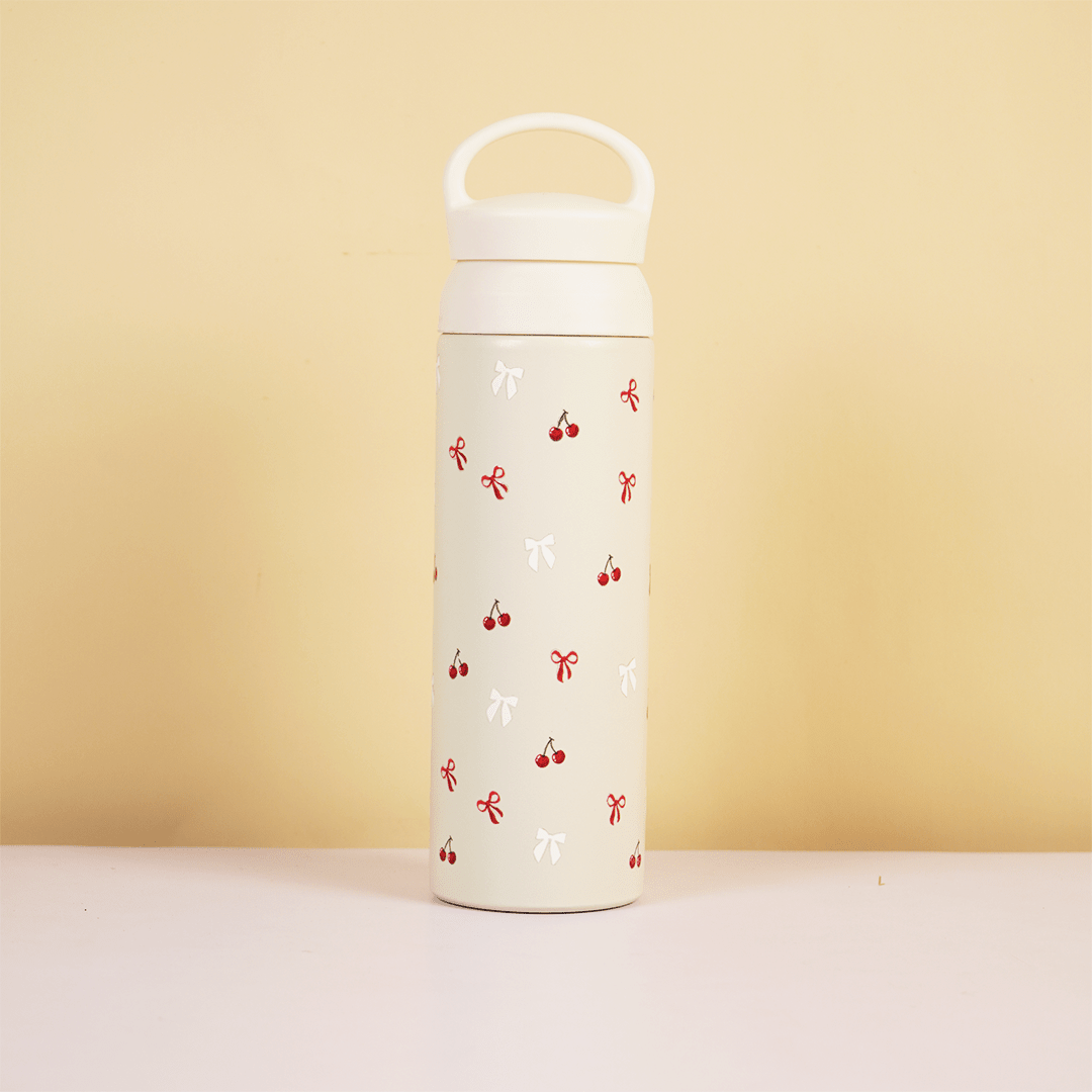 Cherry Charm Water Bottle – 500 ML - Memories InsiteCHERRY CHARM WATER BOTTLE -WHITE