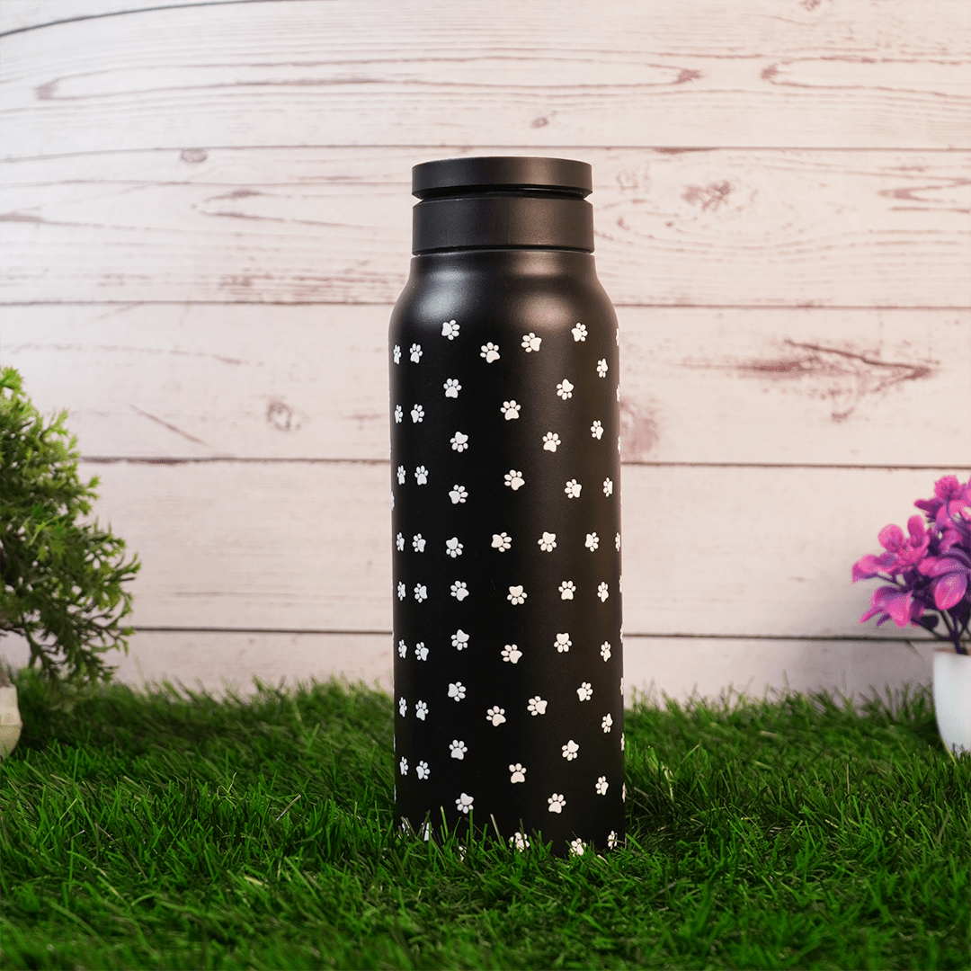 Black Paw Print Stainless Steel Water Bottle - 800 ml - Memories Insite