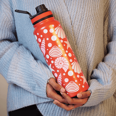 Ocean Shell Print Stainless Steel Water Bottle - 600 ML - Memories InsiteOCEAN SHELL PRINT WATER BOTTLE RED-600 ML