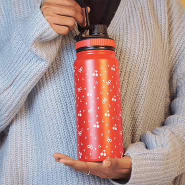 Cherry Print Stainless Steel Water Bottle - 600 ML - Memories InsiteCHERRY PRINT WATER BOTTLE RED -600 ML