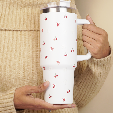 Cherry Daze Insulated Travel Tumbler with Handle & Lid with straw