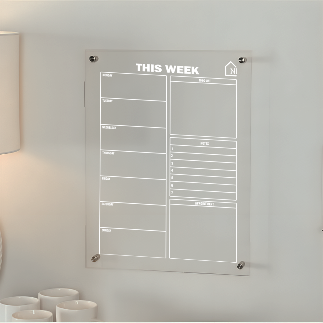 Acrylic Weekly Planner Board with To-Do, Notes & Appointments – Reusable Wall Organizer