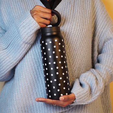 Black Paw Print Stainless Steel Water Bottle